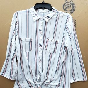 Eden & Olivia Striped Tie Front, Button Down Long Sleeve Blouse